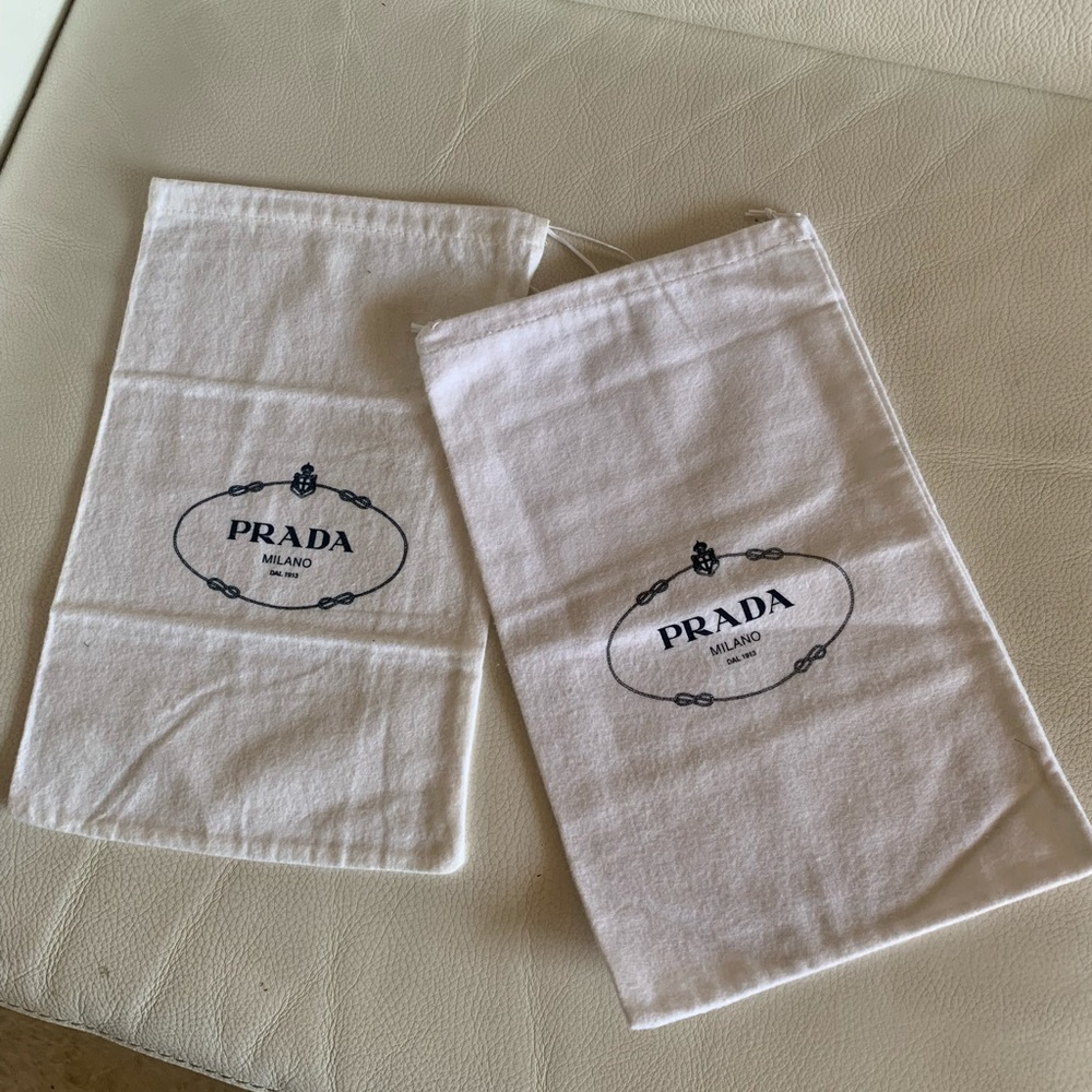 Auth.New PRADA two Flannel Shoe dust Storage Drowstring Bags  W 8.5” /H 13 3/4”.